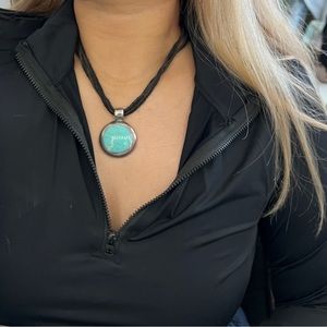 Sterling Silver Mexico Turquoise pendant leather necklace sale‼️‼️